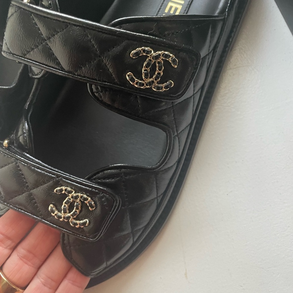 Size 40.5 CHANEL Black Lambskin DAD SLIDE sandals G45507 W/ receipt - Picture 10 of 16